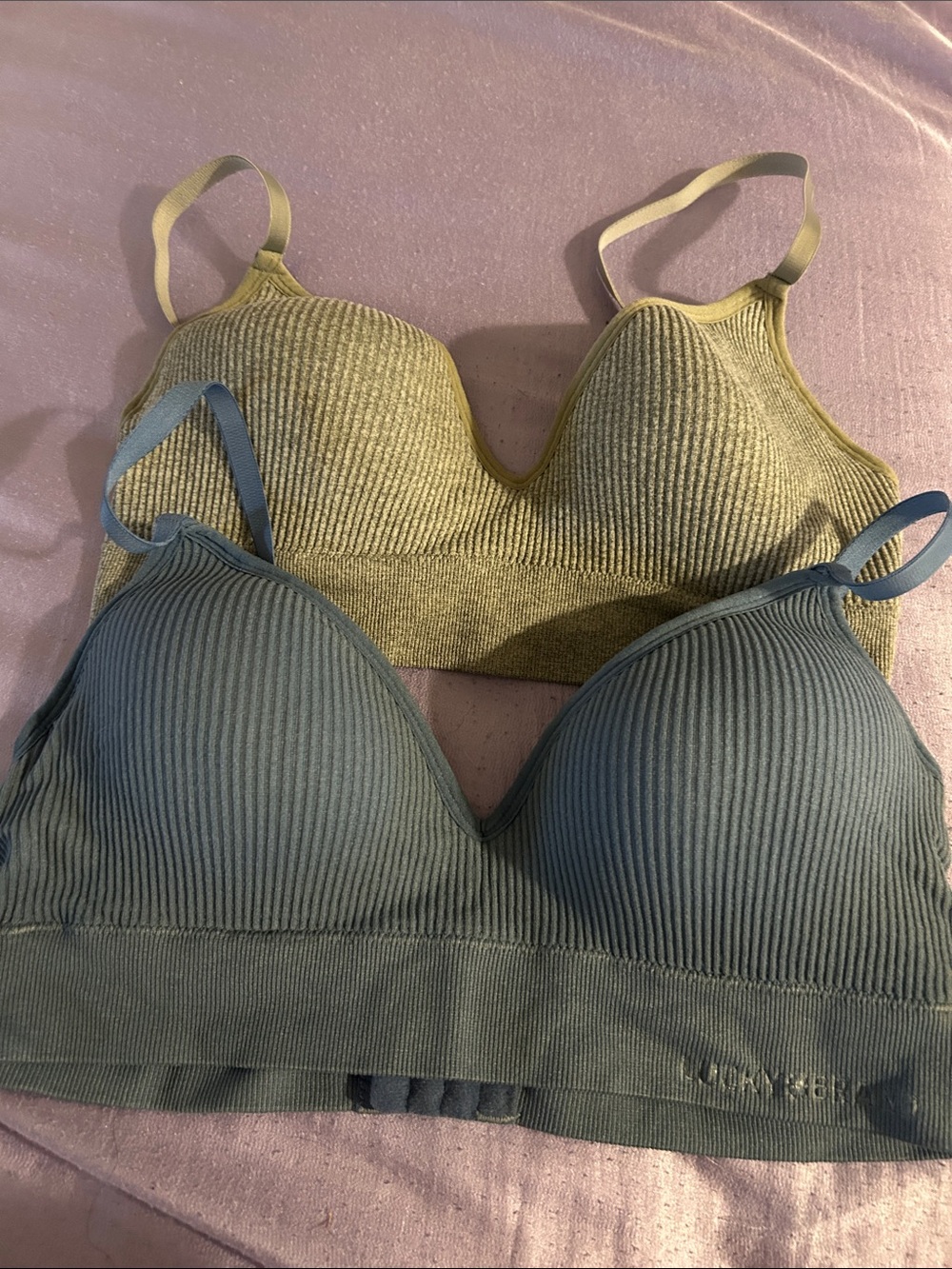 Lucky Brand Ribbed Bralette Duo - Olive & Sage